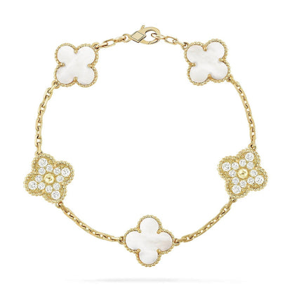 [Love Aura]CLOVER WHITE PEARL MOP 5 MOTIF BRACELET COLLECTION