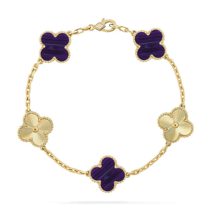 [Love Aura]CLOVER 5 MOTIF PURPLE STRIPES BRACELET COLLECTION