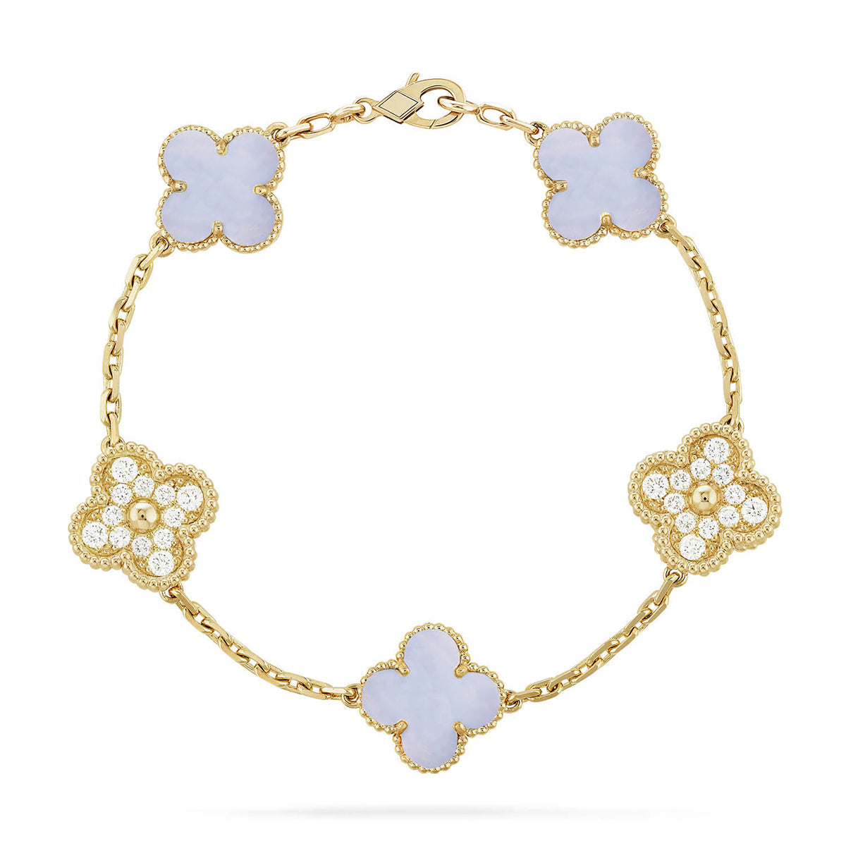 [Love Aura] CLOVER 5 MOTIF PURPLE CHALCEDONY BRACELET COLLECTION