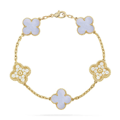[Love Aura] CLOVER 5 MOTIF PURPLE CHALCEDONY BRACELET COLLECTION