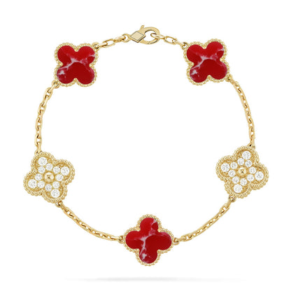 [Love Aura]CLOVER 5 MOTIF RED PATTERN BRACELET COLLECTION