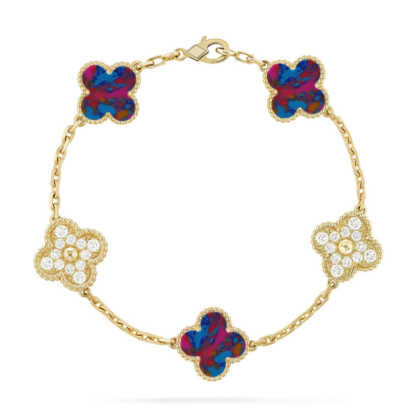 [Love Aura]CLOVER 5 MOTIF COLOR GEMSTONES BRACELET COLLECTION