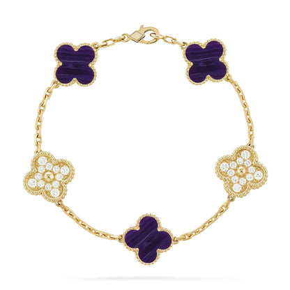 [Love Aura]CLOVER 5 MOTIF PURPLE STRIPES BRACELET COLLECTION