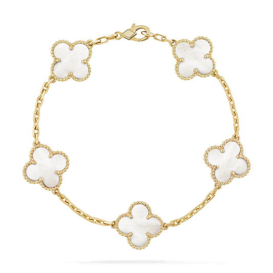 [Love Aura]CLOVER  5 MOTIF WHITE MOP BRACELET