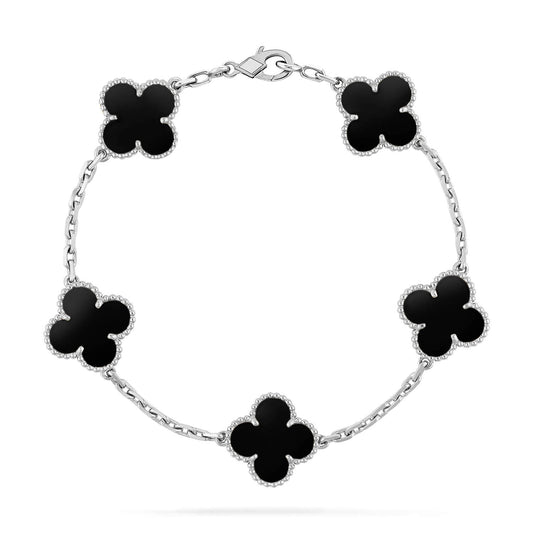 [Love Aura]CLOVER 5 MOTIF ONYXS  BRACELET SILVER