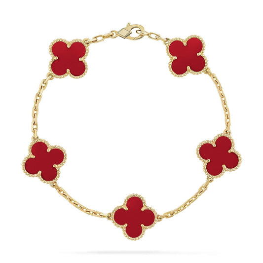 [Love Aura]CLOVER 5 MOTIFS RED AGATE  BRACELET