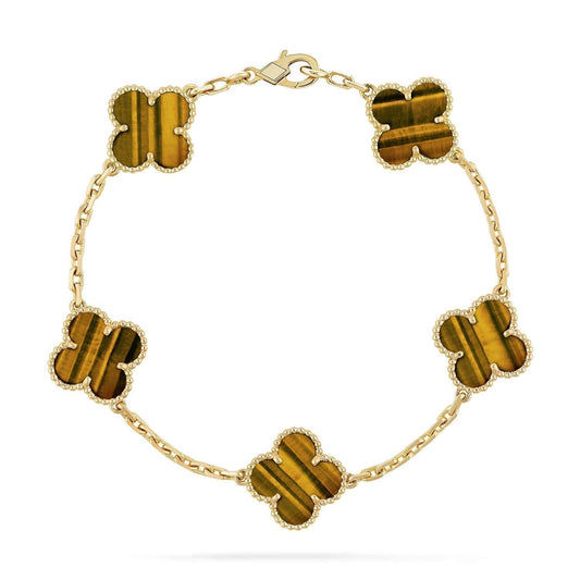 [Love Aura]CLOVER  5 MOTIFS TIGER EYE BRACELET