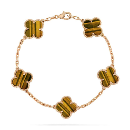[Love Aura]CLOVER  5 MOTIFS TIGER EYE BRACELET