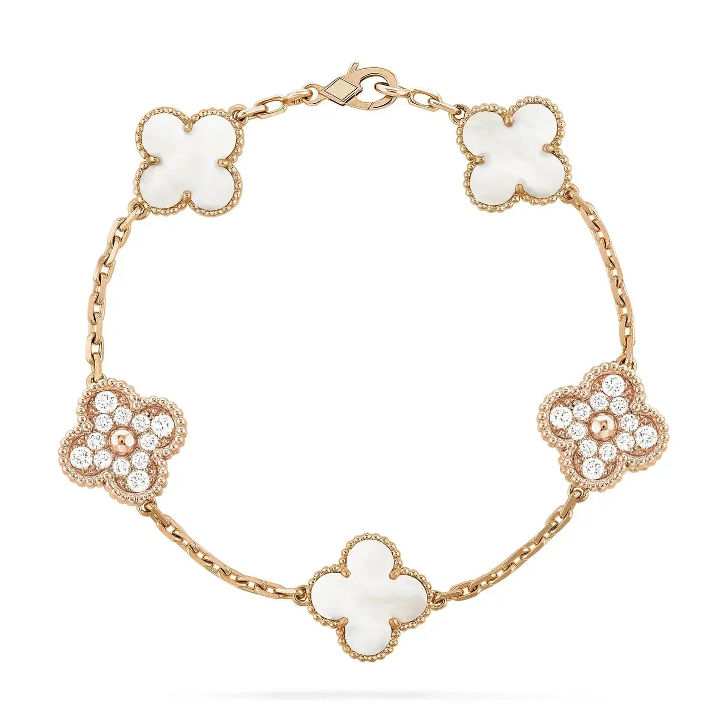 [Love Aura]CLOVER BRACELET 5 MOTIF WHITE MOP DIAMOND