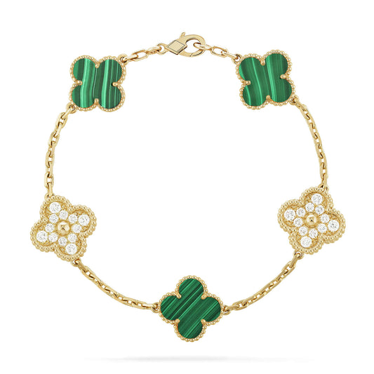 [Love Aura]CLOVER  5 MOTIF MALACHITE DIAMOND BRACELET
