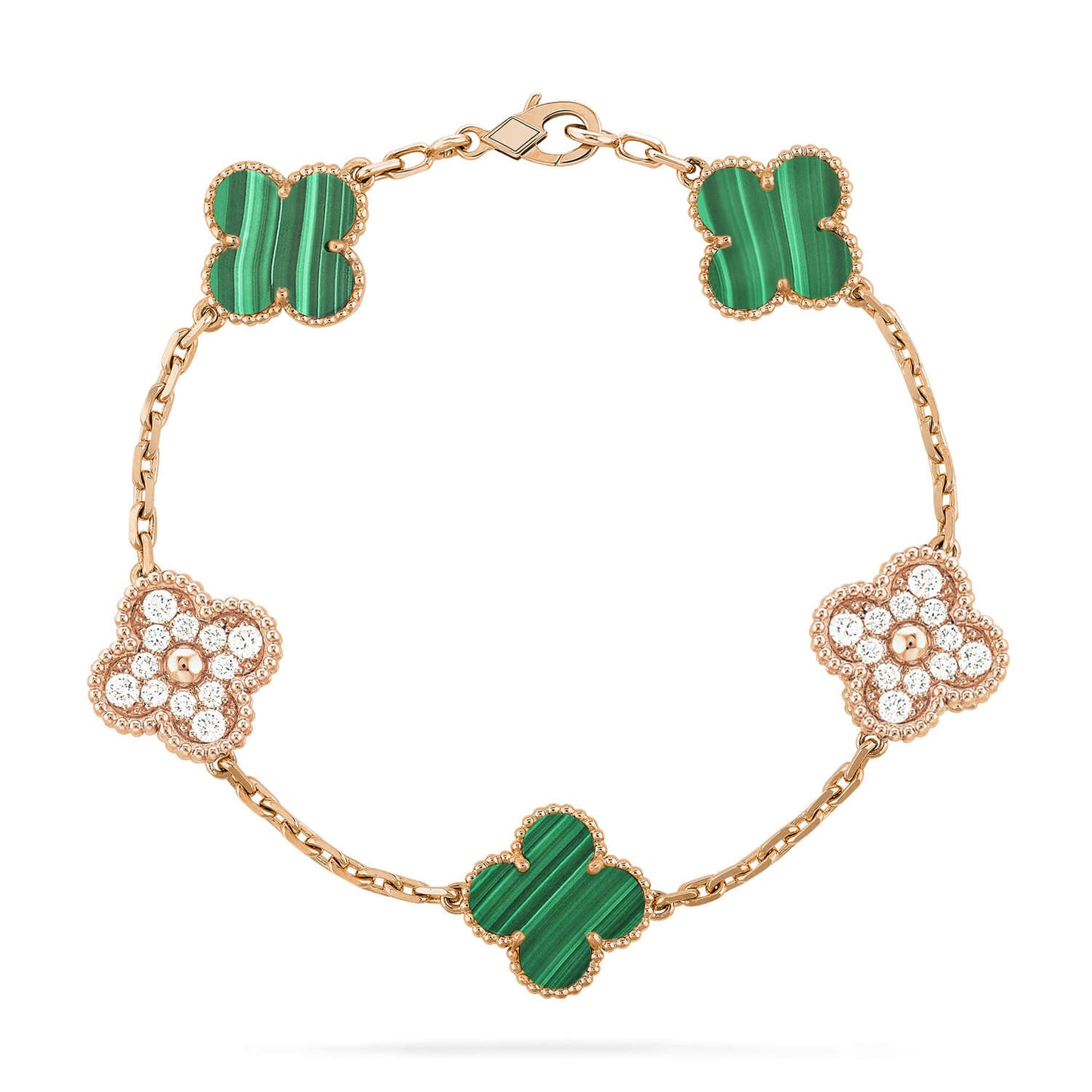 [Love Aura]CLOVER  5 MOTIF MALACHITE DIAMOND BRACELET
