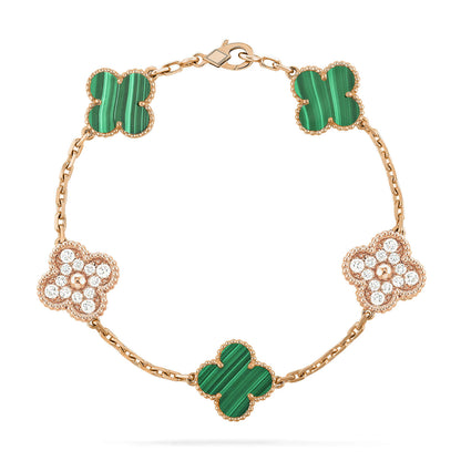 [Love Aura]CLOVER  5 MOTIF MALACHITE DIAMOND BRACELET