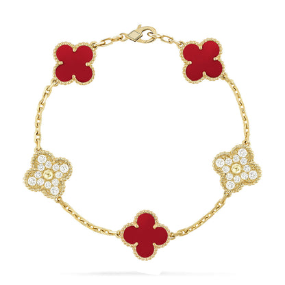 [Love Aura]CLOVER 5 MOTIFS CARNELIAN DIAMOND BRACELET
