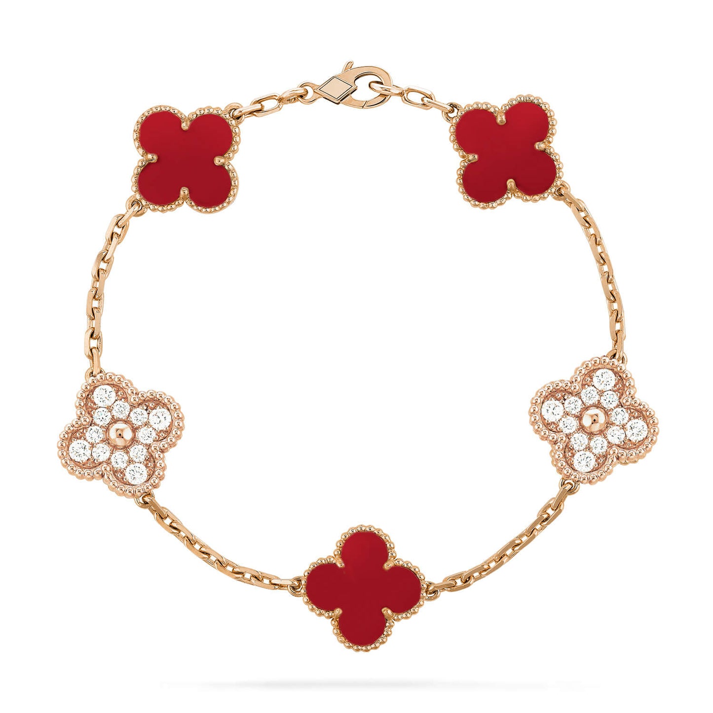 [Love Aura]CLOVER 5 MOTIFS CARNELIAN DIAMOND BRACELET