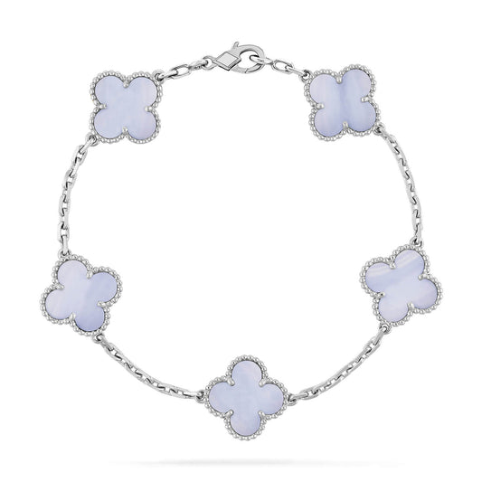 [Love Aura]CLOVER  5 MOTIF PURPLE CHALCEDONY BRACELET SILVER