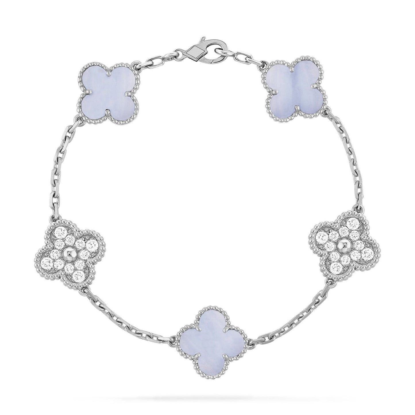 [Love Aura]CLOVER  5 MOTIF DIAMOND PURPLE CHALCEDONY BRACELET SILVER