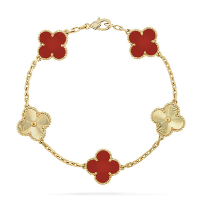 [Love Aura]CLOVER  5 MOTIFS CARNELIAN GOLD BRACELET