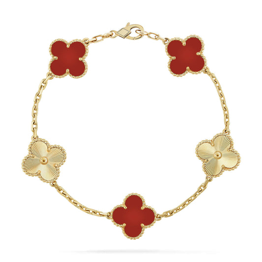 [Love Aura]CLOVER  5 MOTIFS CARNELIAN GOLD BRACELET