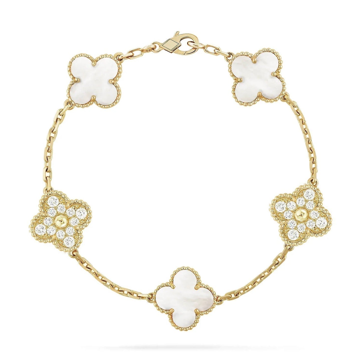 [Love Aura]CLOVER BRACELET 5 MOTIF WHITE MOP DIAMOND
