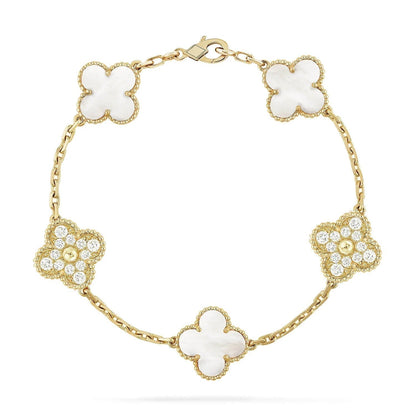 [Love Aura]CLOVER BRACELET 5 MOTIF WHITE MOP DIAMOND