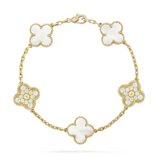 [Love Aura]CLOVER BRACELET 5 MOTIF WHITE MOP DIAMOND