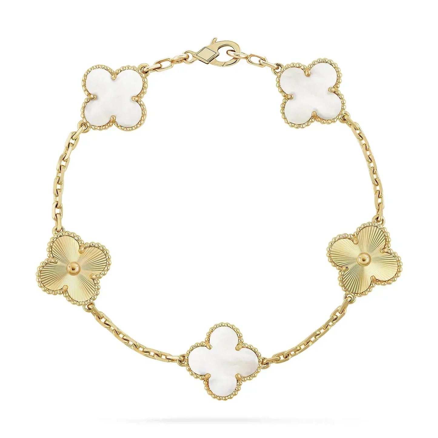 [Love Aura]CLOVER BRACELET 5 MOTIF WHITE MOP PINK GOLD