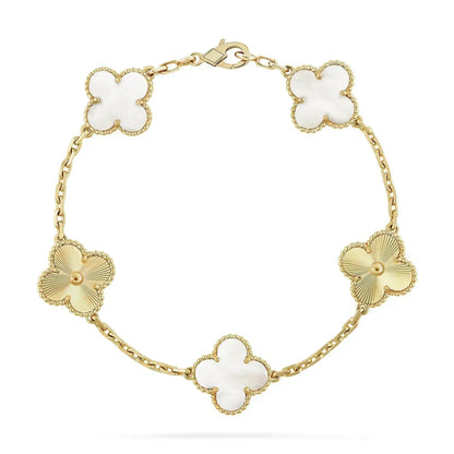 [Love Aura]CLOVER BRACELET 5 MOTIF WHITE MOP PINK GOLD
