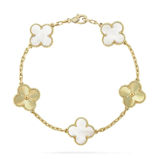 [Love Aura]CLOVER BRACELET 5 MOTIF WHITE MOP PINK GOLD