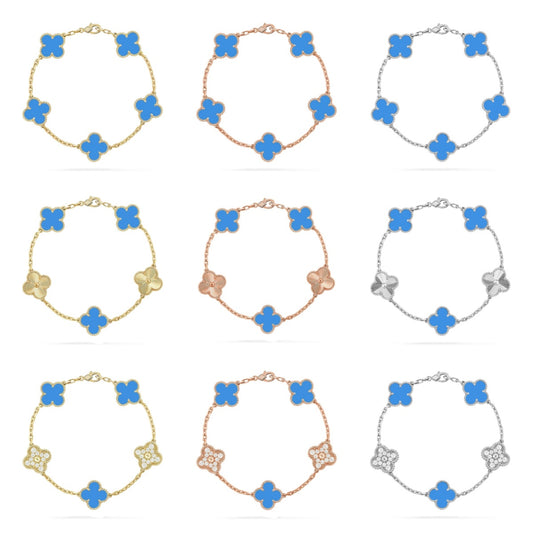 [Love Aura] CLOVER 5 MOTIF BLUE AGATE BRACELET COLLECTION