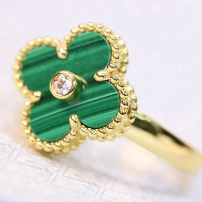 [Love Aura]CLOVER MALACHITE RING GOLD DIAMOND