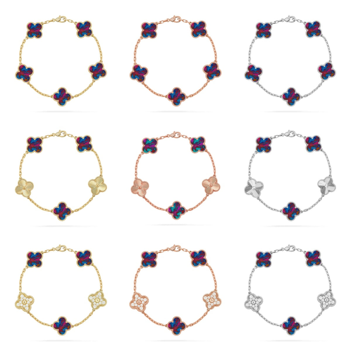 [Love Aura]CLOVER 5 MOTIF COLOR GEMSTONES BRACELET COLLECTION
