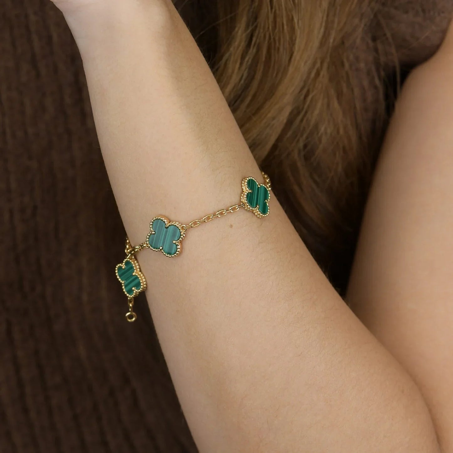 [Love Aura] CLOVER 5 MOTIF MALACHITE BRACELET COLLECTION