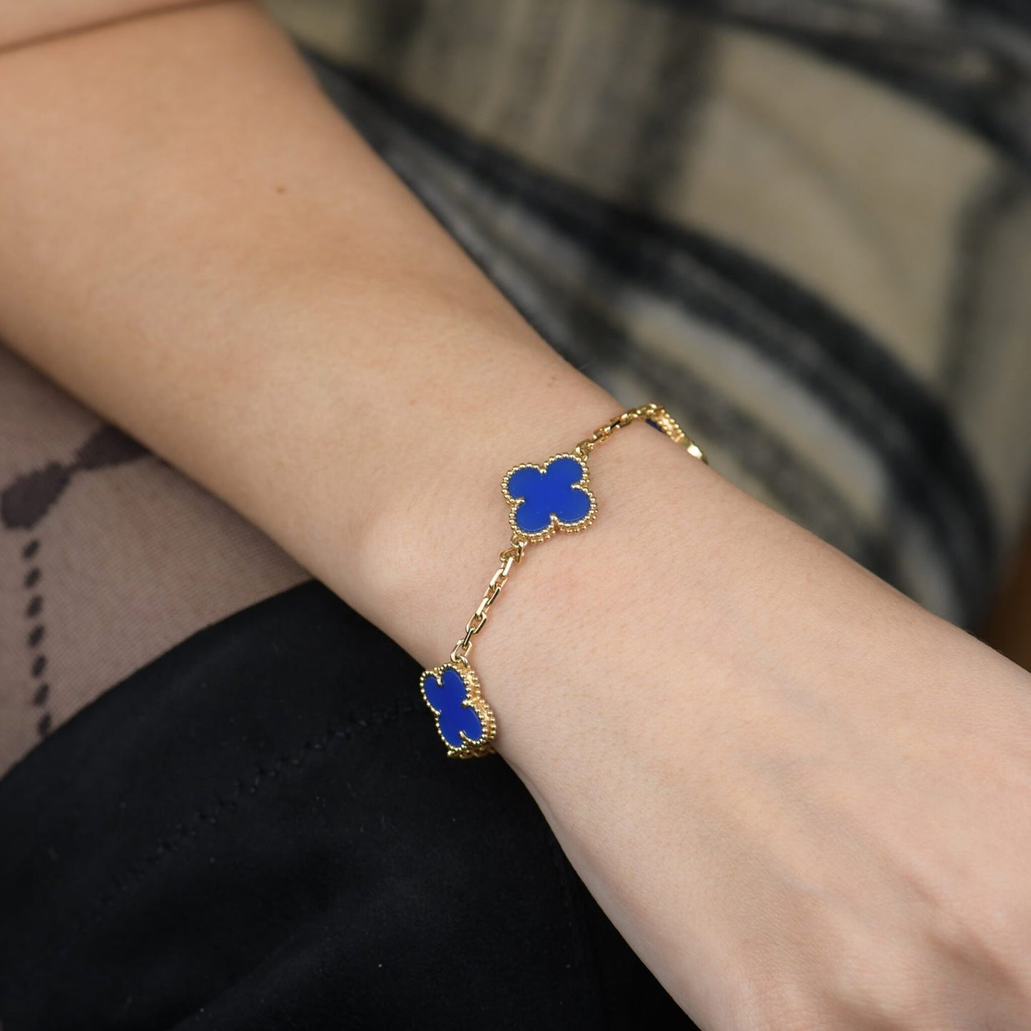 [Love Aura]CLOVER 5 MOTIFS BLUE AGATE BRACELET