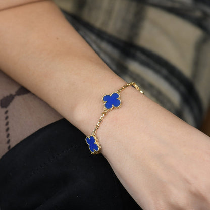 [Love Aura]CLOVER 5 MOTIFS BLUE AGATE BRACELET