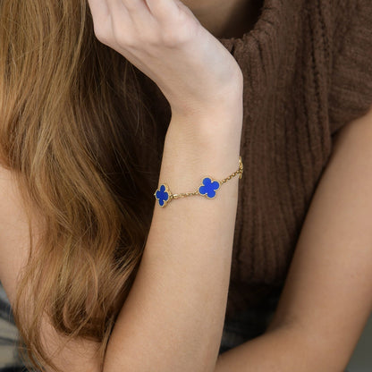 [Love Aura]CLOVER 5 MOTIFS BLUE AGATE BRACELET