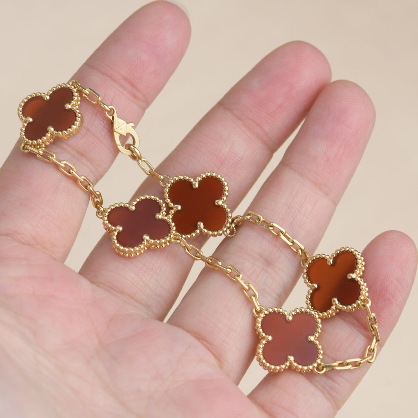[Love Aura]CLOVER 5 MOTIFS RED AGATE  BRACELET