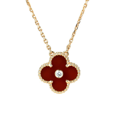 [Love Aura]CLOVER 15MM DIAMOND CARNELIAN NECKLACE