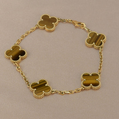 [Love Aura]CLOVER  5 MOTIFS TIGER EYE BRACELET