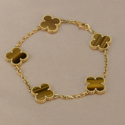 [Love Aura] CLOVER 5 MOTIFS TIGER EYE BRACELET COLLECTION