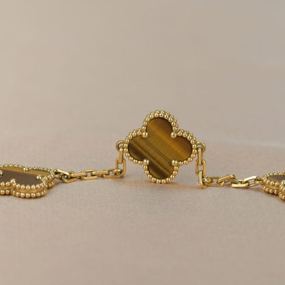 [Love Aura]CLOVER  5 MOTIFS TIGER EYE BRACELET