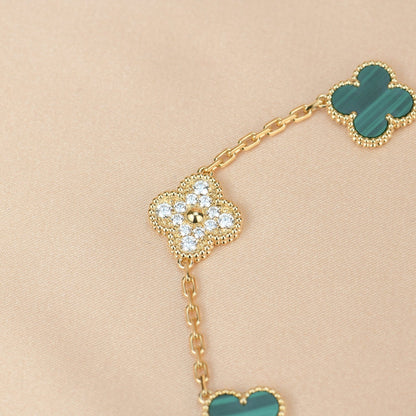 [Love Aura]CLOVER  5 MOTIF MALACHITE DIAMOND BRACELET