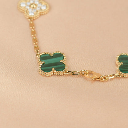 [Love Aura]CLOVER  5 MOTIF MALACHITE DIAMOND BRACELET