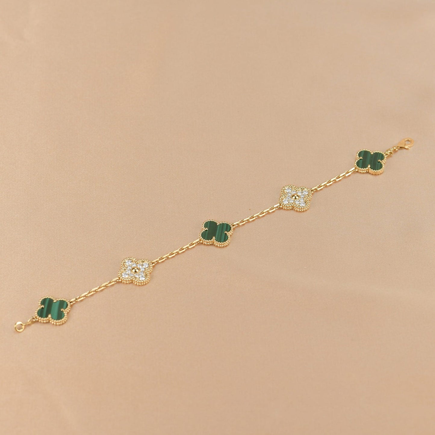 [Love Aura]CLOVER  5 MOTIF MALACHITE DIAMOND BRACELET