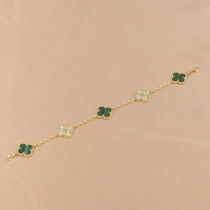 [Love Aura]CLOVER  5 MOTIF MALACHITE DIAMOND BRACELET