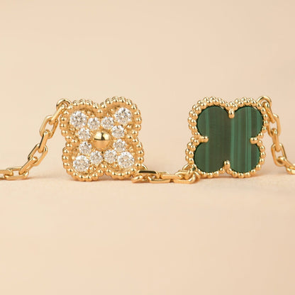 [Love Aura]CLOVER  5 MOTIF MALACHITE DIAMOND BRACELET