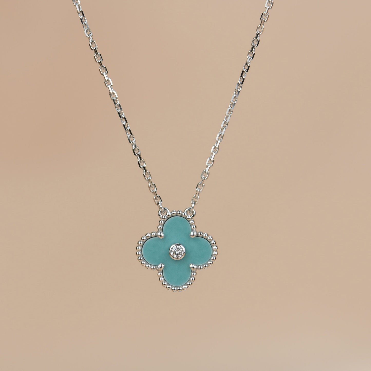 [Love Aura]CLOVER 15MM DIAMOND SVRES PORCELAIN  NECKLACE SILVER