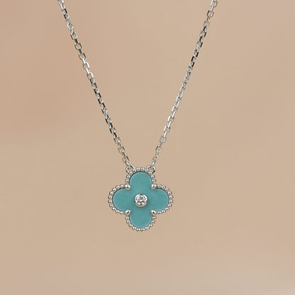 [Love Aura]CLOVER 15MM DIAMOND SVRES PORCELAIN  NECKLACE SILVER