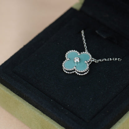 [Love Aura]CLOVER 15MM DIAMOND SVRES PORCELAIN  NECKLACE SILVER