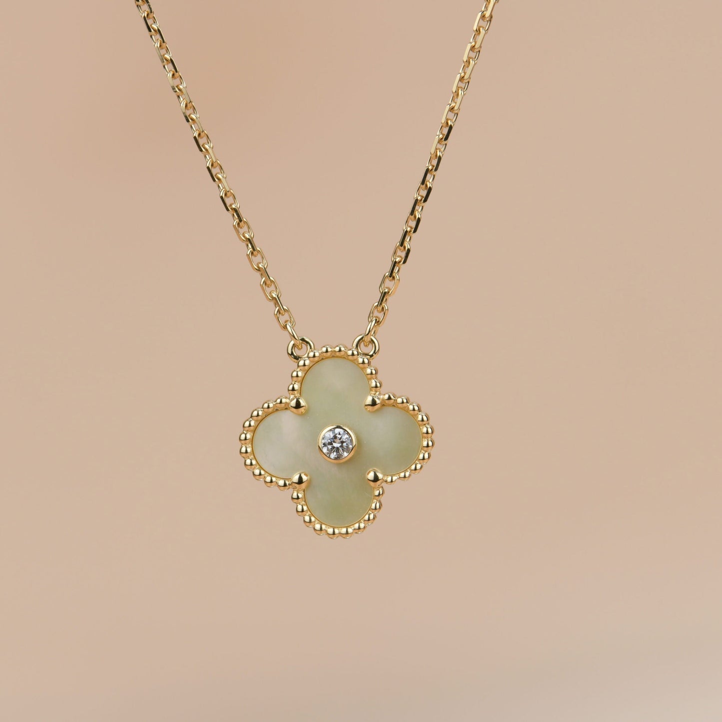 [Love Aura]CLOVER 15MM DIAMOND GOLD MOTHER OF PEARL NECKLACE