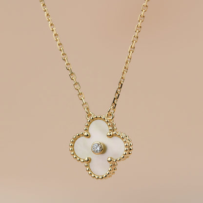 [Love Aura]CLOVER 15MM DIAMOND GOLD MOTHER OF PEARL NECKLACE